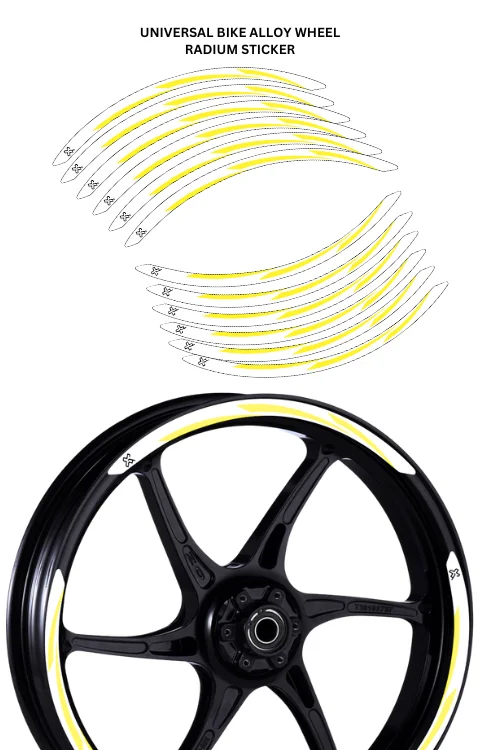 Alloy Wheel Radium Sticker Compatible with Universal Bike | Made In Premium Radium With FPF(Fade Protection Film), Water Proof, Precut Sticker, Pack Of 12